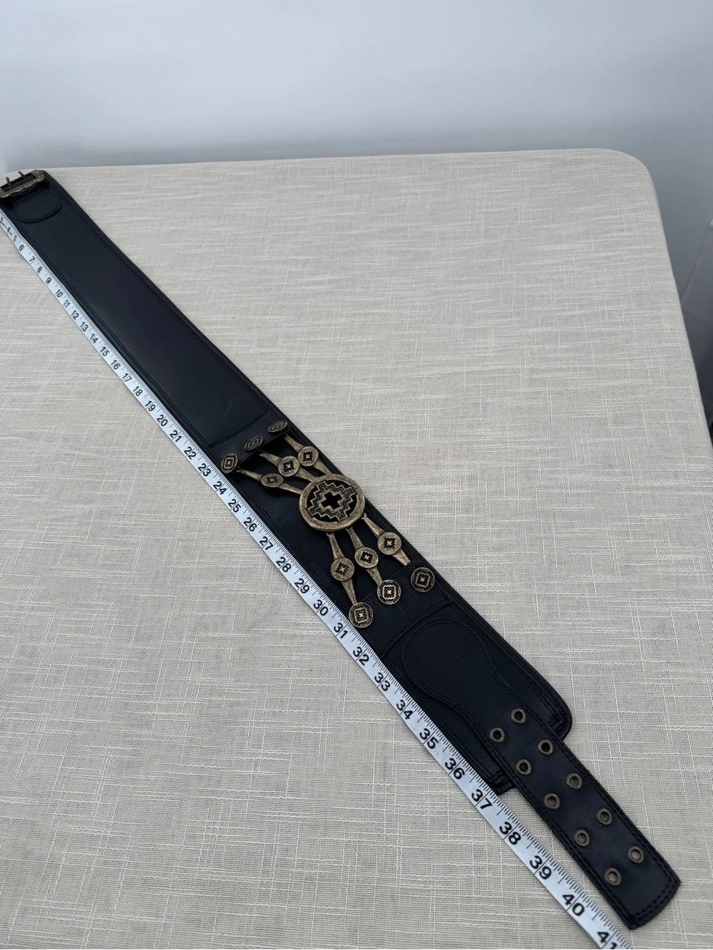 Genuine Leather Southwestern Concho Waist Belt Black Wide Western Boho Festival